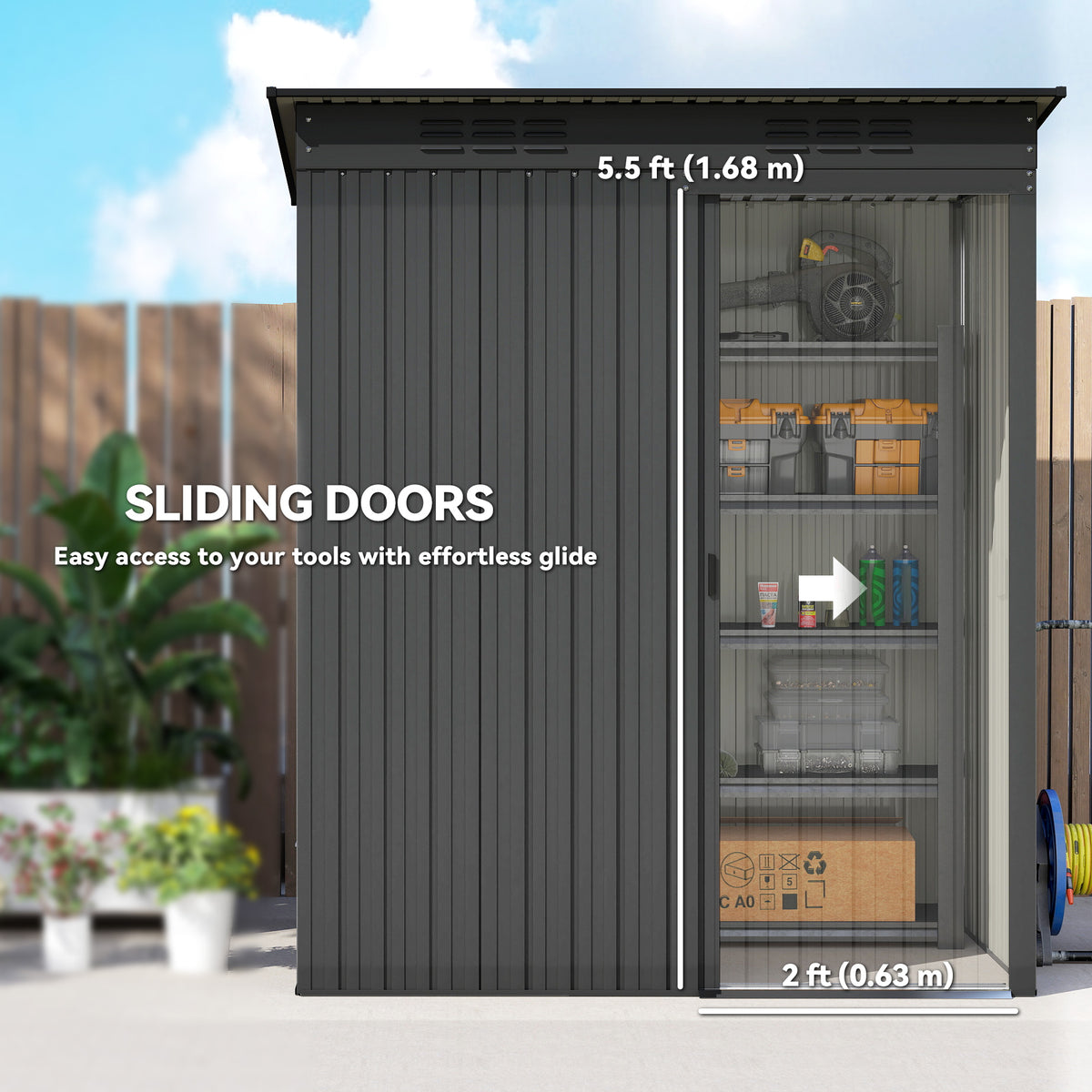 5.2' x 3.5' Outdoor Storage Shed, Easy to Assemble Metal Garden Shed, for Backyard, Lawn, Patio – Dark Grey