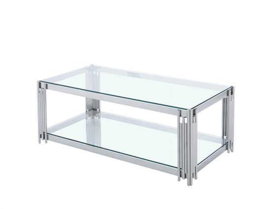 Glass Coffee Table with Chrome Bar Frame