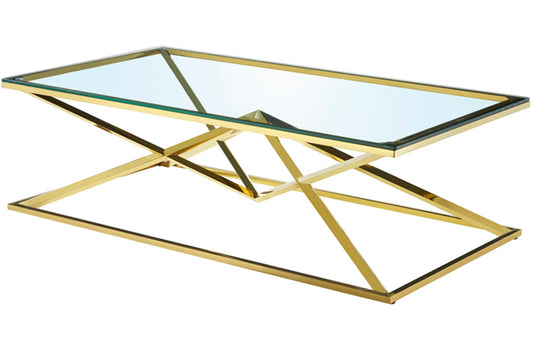 Glass Coffee Table with Geometric Base
