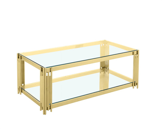 Glass Coffee Table with Gold Bar Frame