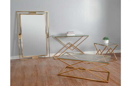 Glass Coffee Table with Gold Geometric Frame