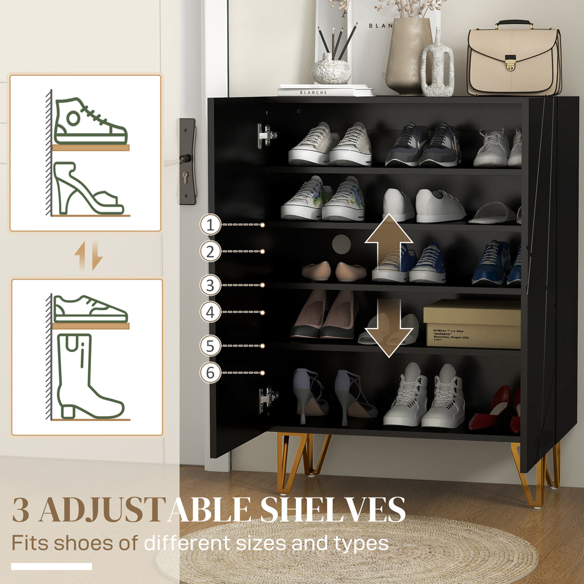Narrow High Gloss Shoe Cabinet with Soft-Close Doors – 28"W x 37"H