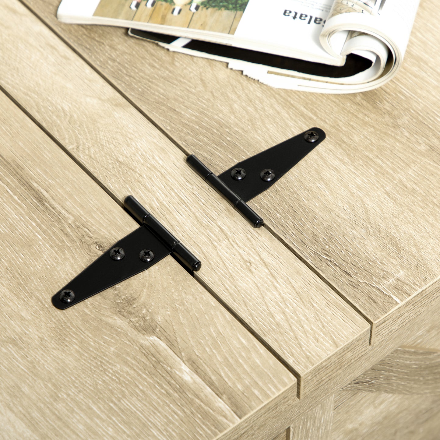 HOMCOM Farmhouse Square Coffee Table, Flip-Top Lids, Hidden Storage, Oak