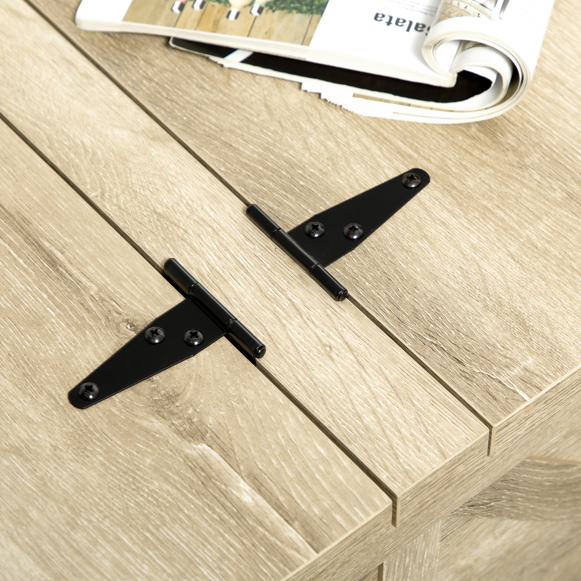 HOMCOM Farmhouse Square Coffee Table, Flip-Top Lids, Hidden Storage, Oak