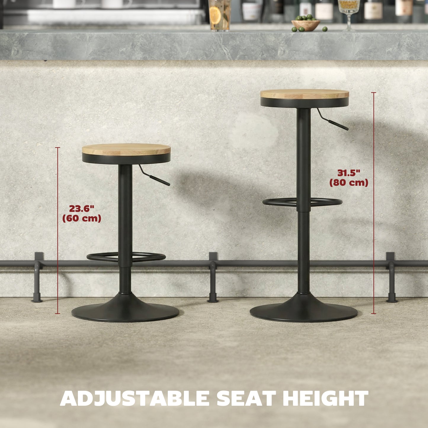 HOMCOM Barstools Set 2 Swivel Adjustable Height Natural Wood Black