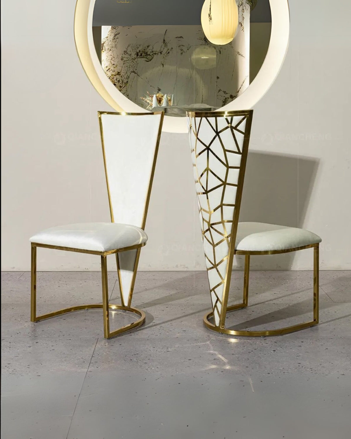 Gold Crackle-Pattern High-Back Dining Chair
