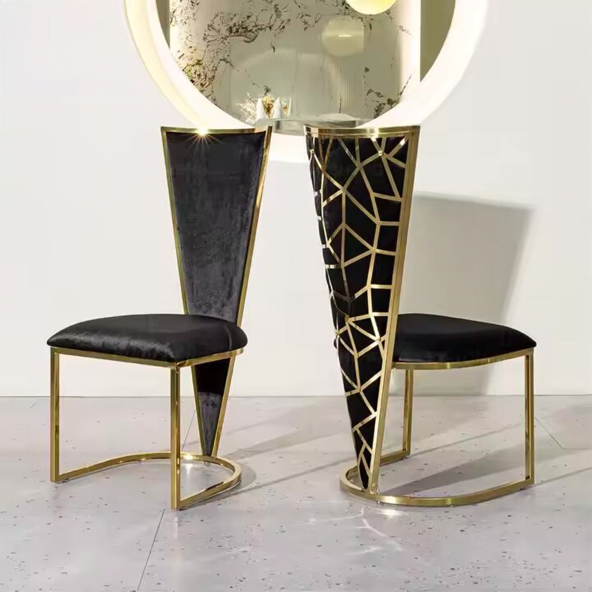Gold Crackle-Pattern High-Back Dining Chair