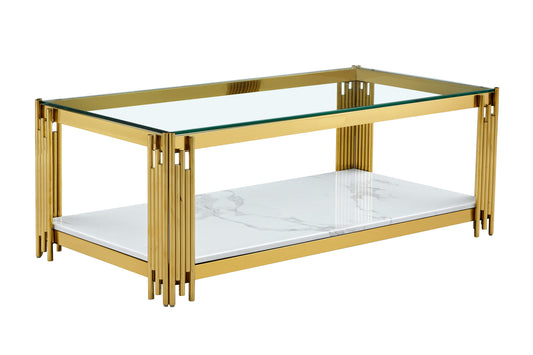 Gold Frame Coffee Table with Marble-Look Shelf