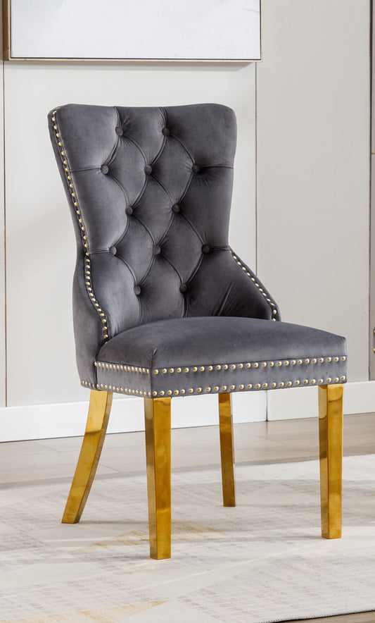 Gold Knocker Tufted Velvet Dining Chair – Set of 2