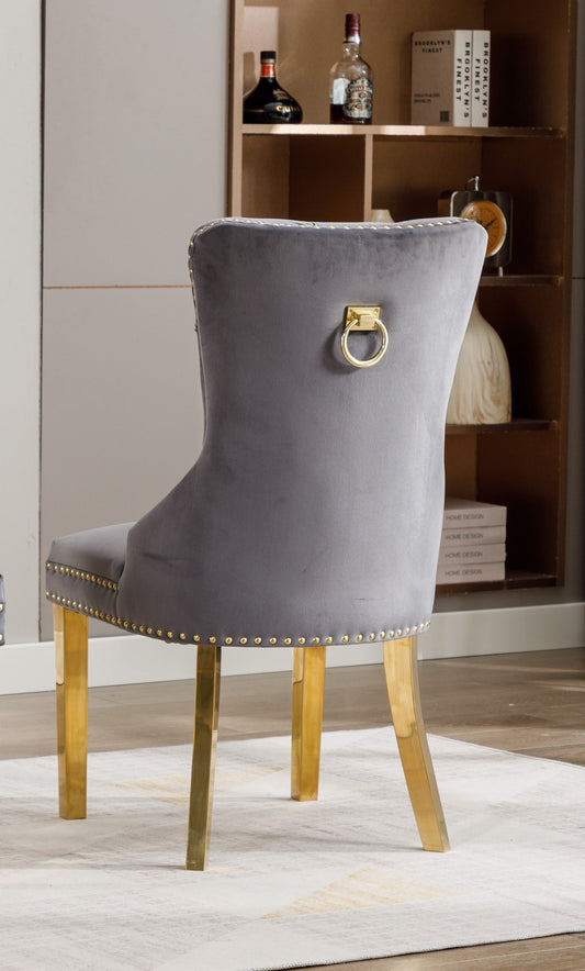 Gold Knocker Tufted Velvet Dining Chair – Set of 2