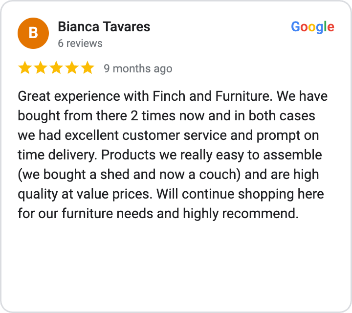 5-star Google review from Bianca Tavares
