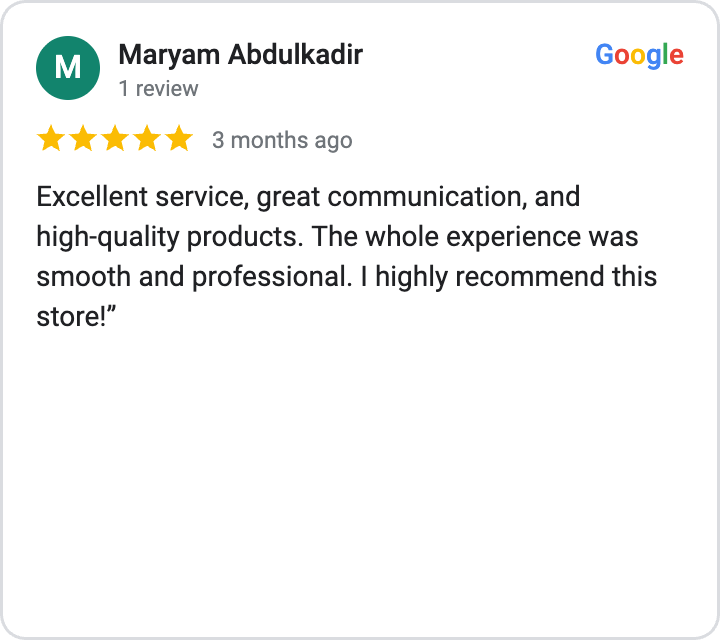 5-star Google review from Maryam Abdulkadir