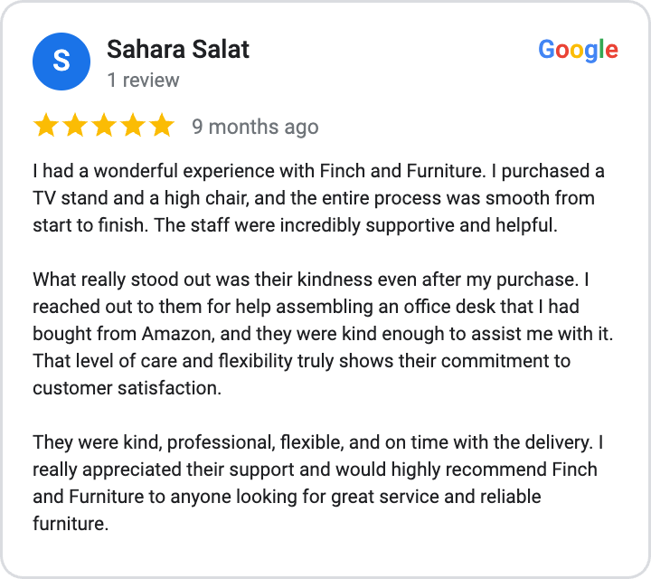 5-star Google review from Sahara Salat