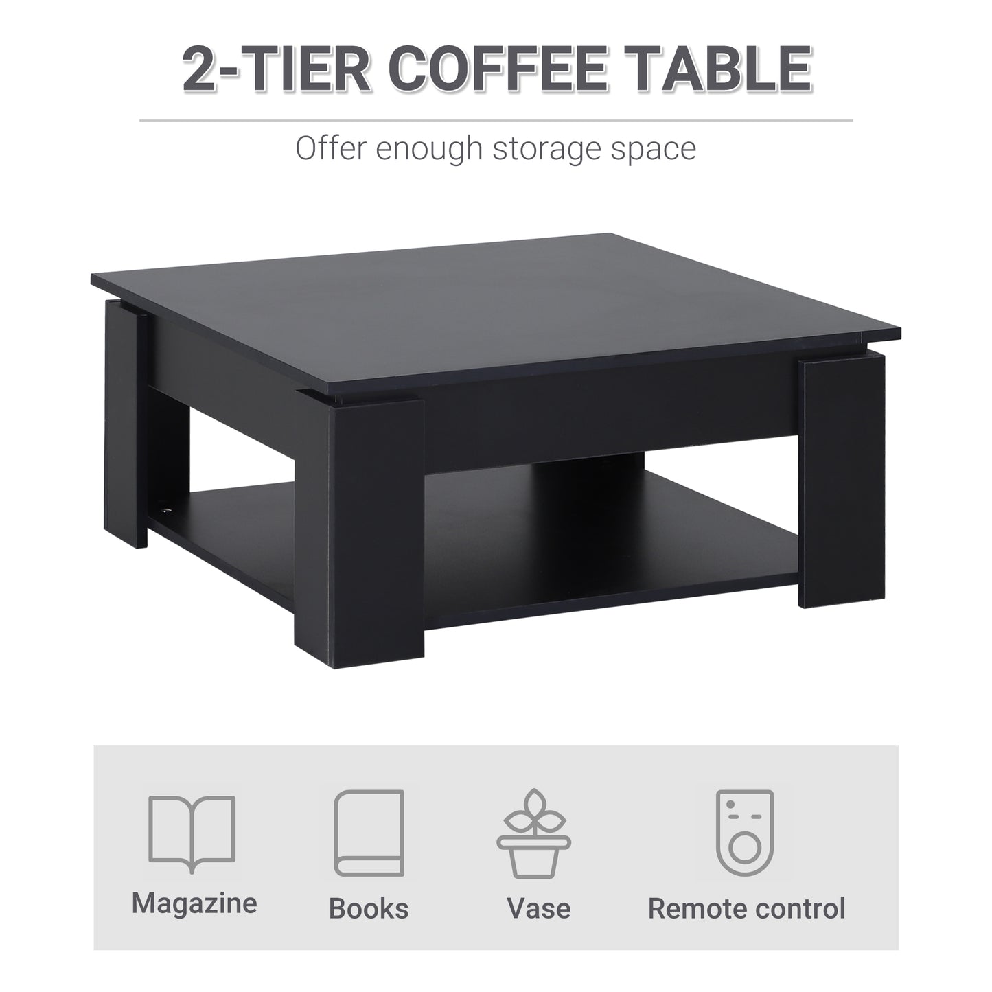 HOMCOM 2-Tier Modern Coffee Table with Bottom Shelf for Living Room