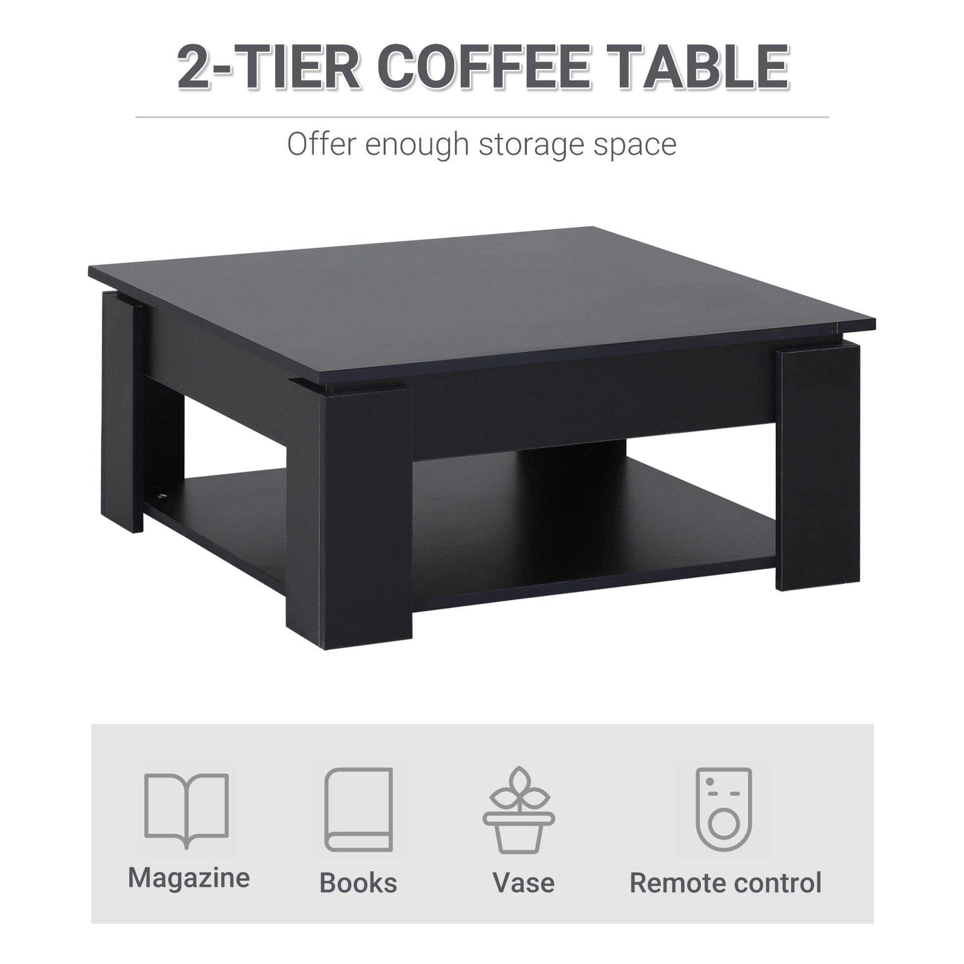 HOMCOM 2-Tier Modern Coffee Table with Bottom Shelf for Living Room