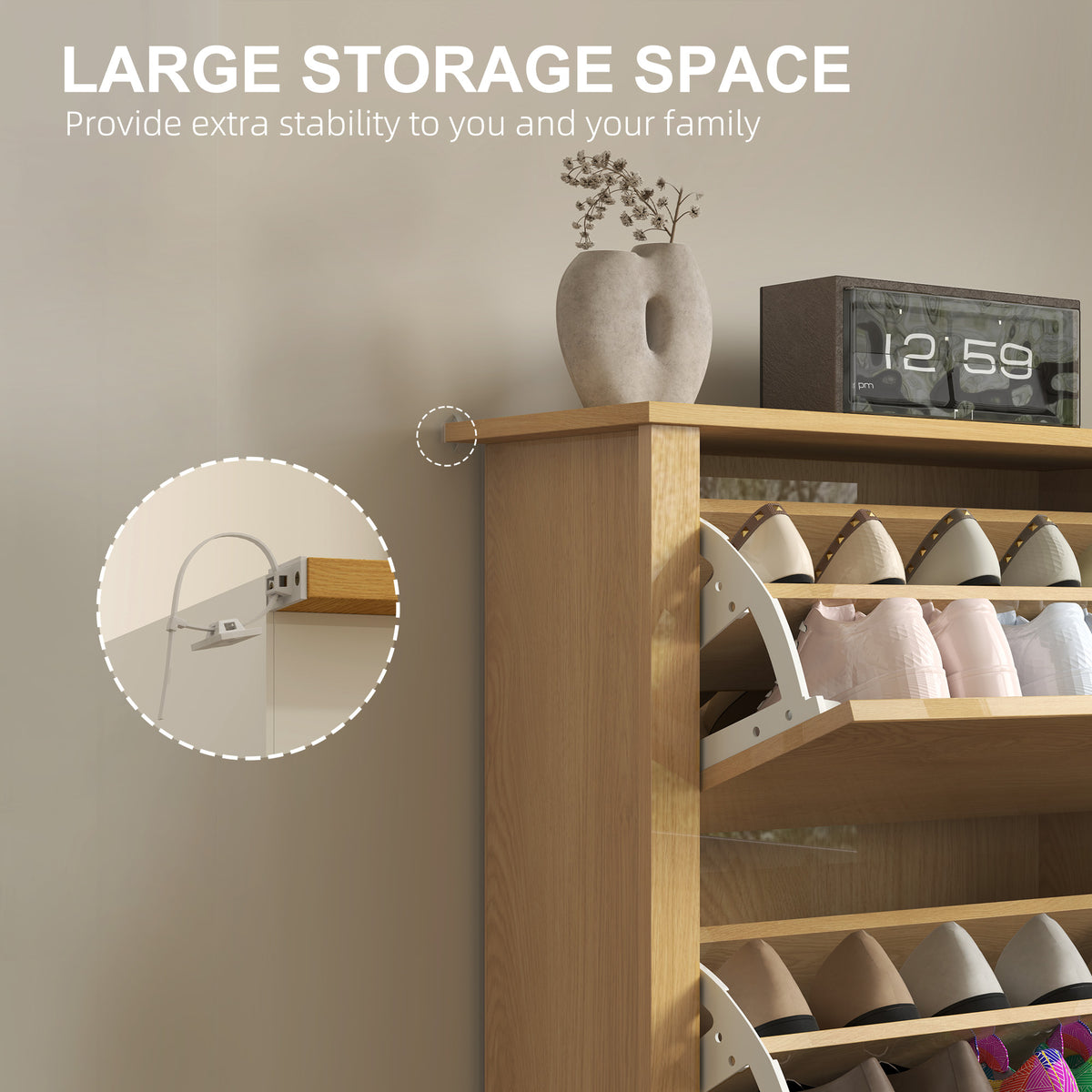 Shoe Storage Cabinet with 3 Flip Drawers – 28"W x 44"H
