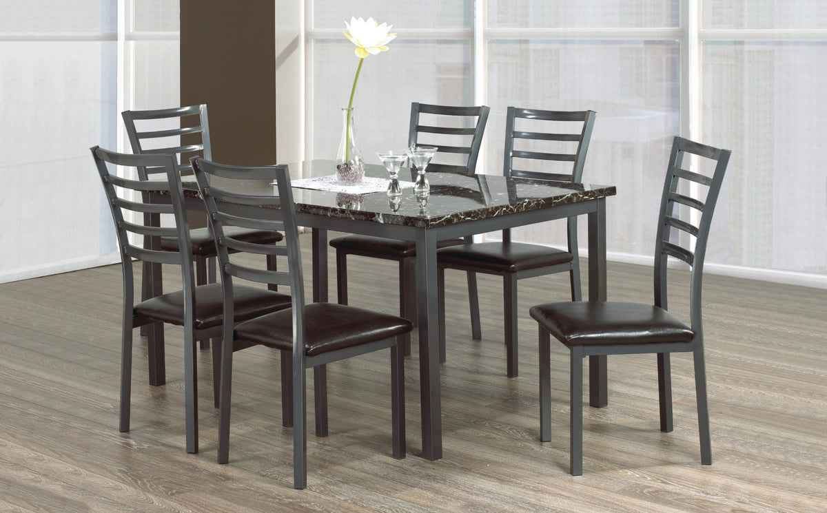 Grey Metal Marble-Top Dining Set
