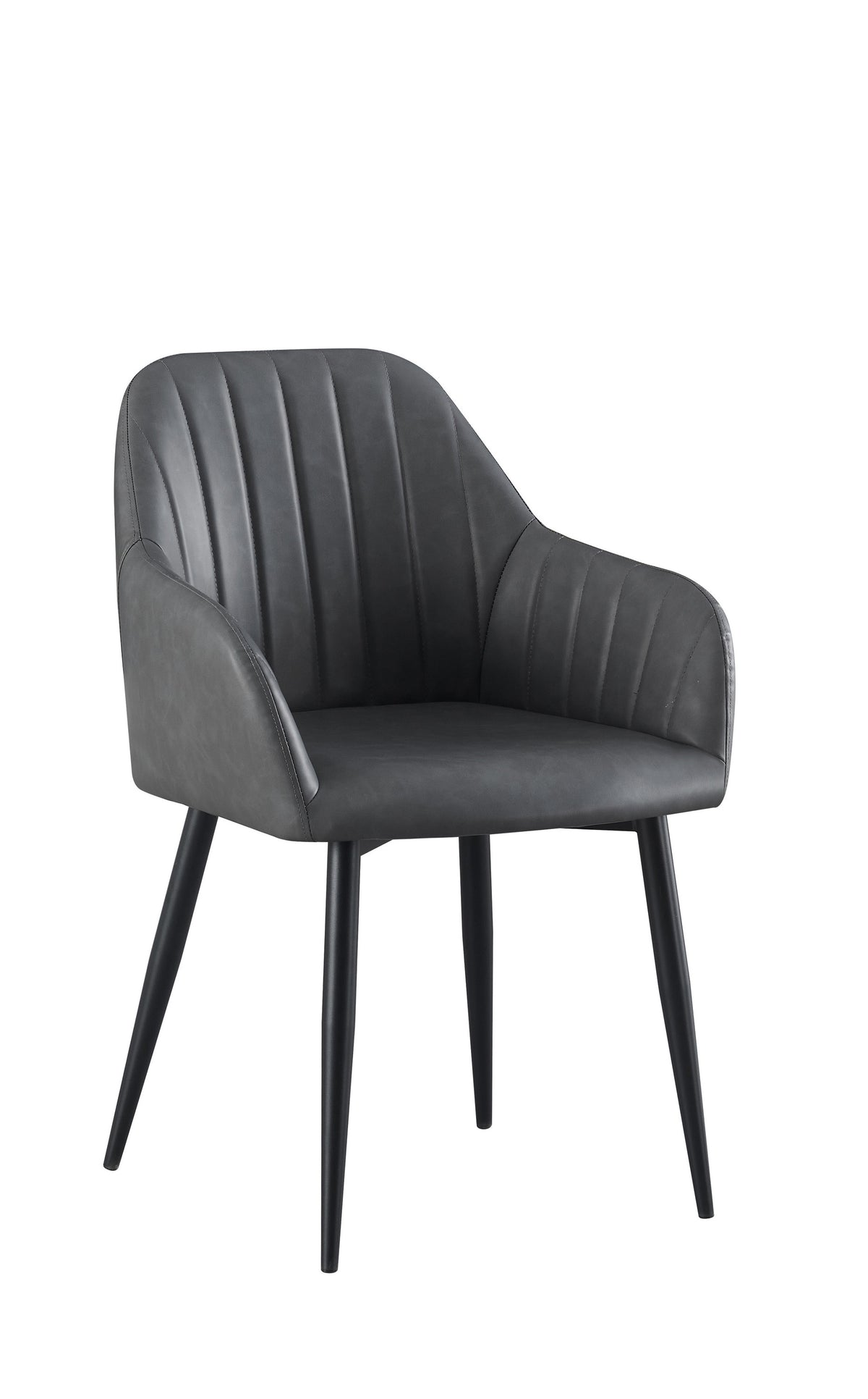 Grey PU Channel-Stitch Dining Armchair – Set of 2