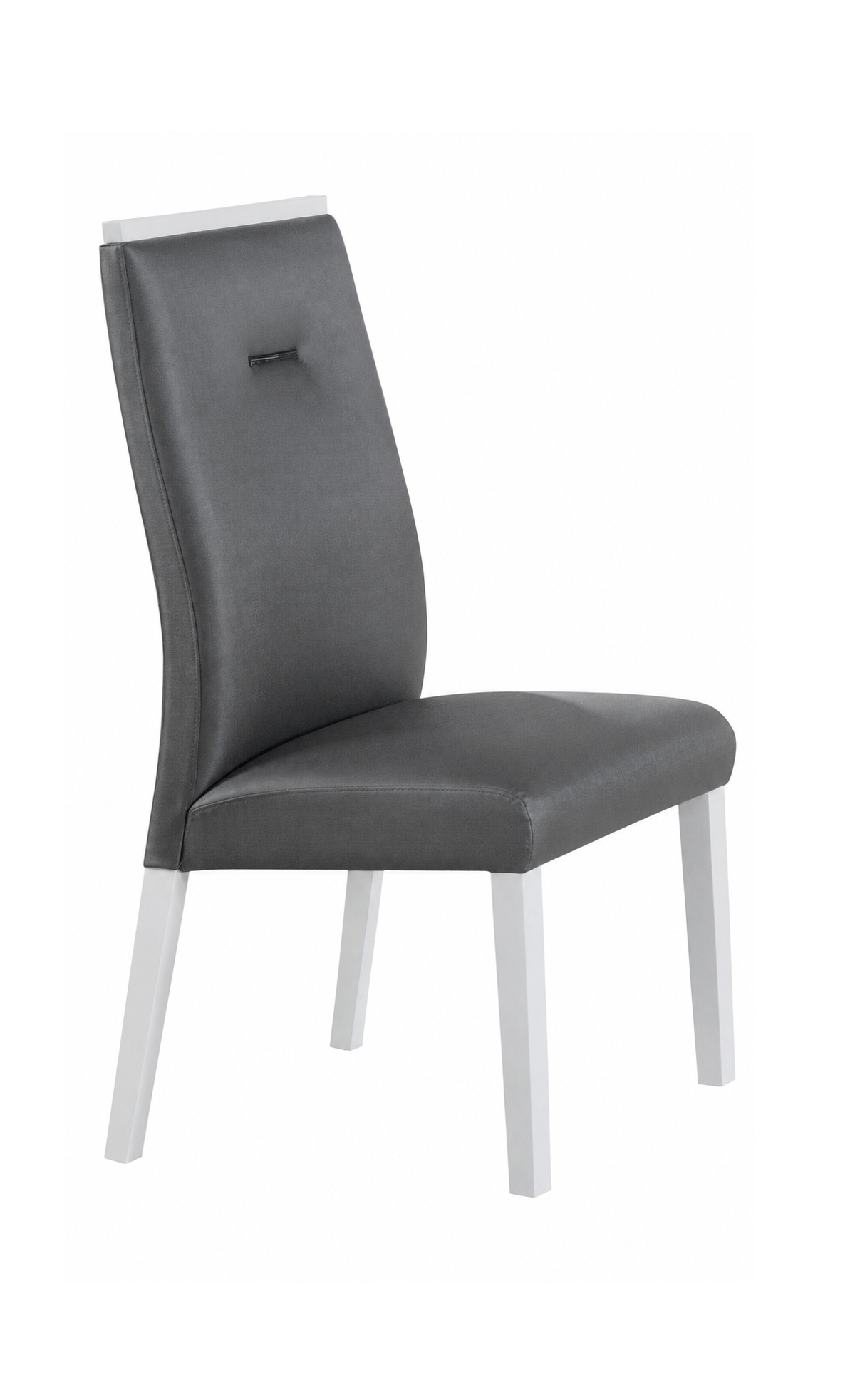 Grey PU High-Back Dining Chair with White Wood Legs – Set of 2