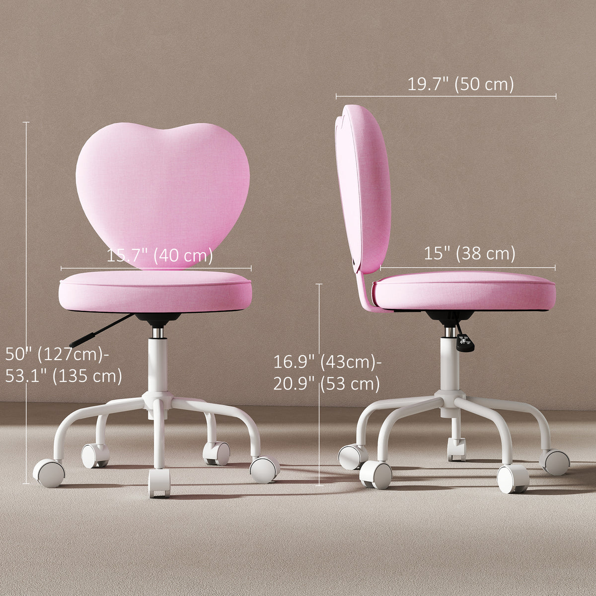 Heart Love Shaped Back Design Office Chair with Adjustable Height, Pink