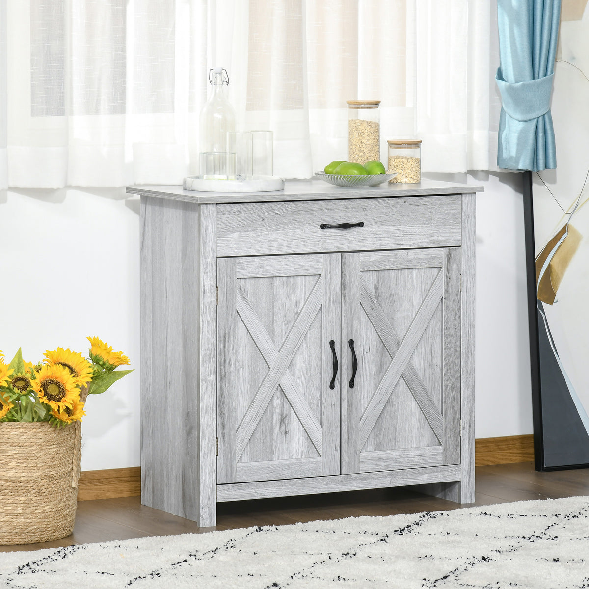 Farmhouse Sideboard Buffet Cabinet with Barn Doors – 32"W x 32"H