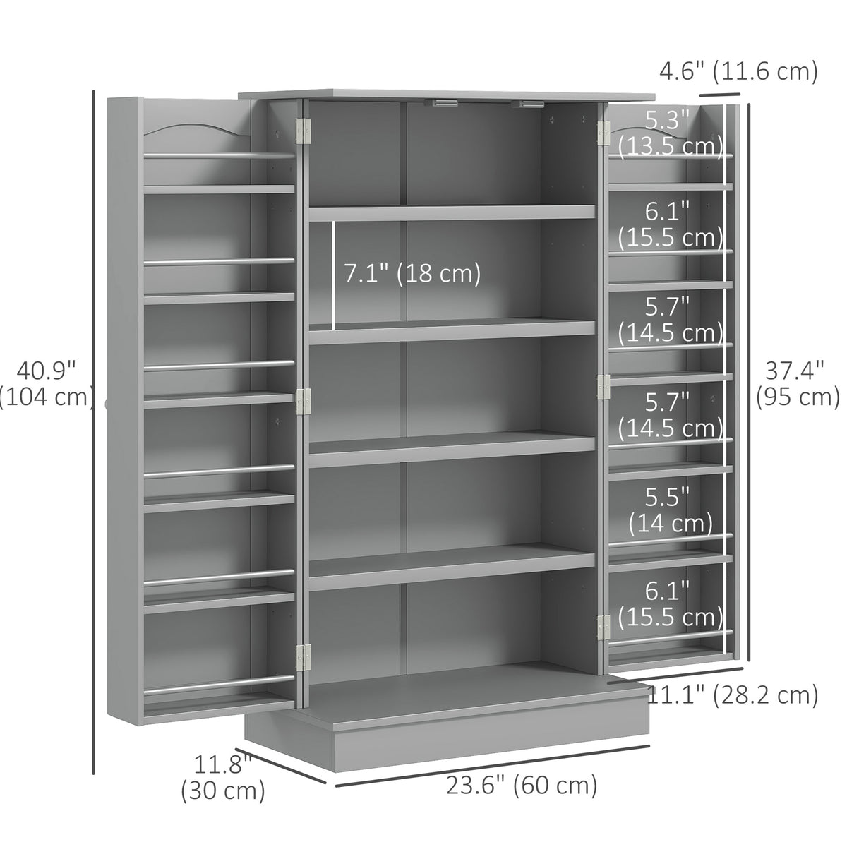 2-Door Kitchen Pantry Cabinet with 5-tier Shelving – 24"W x 41"H