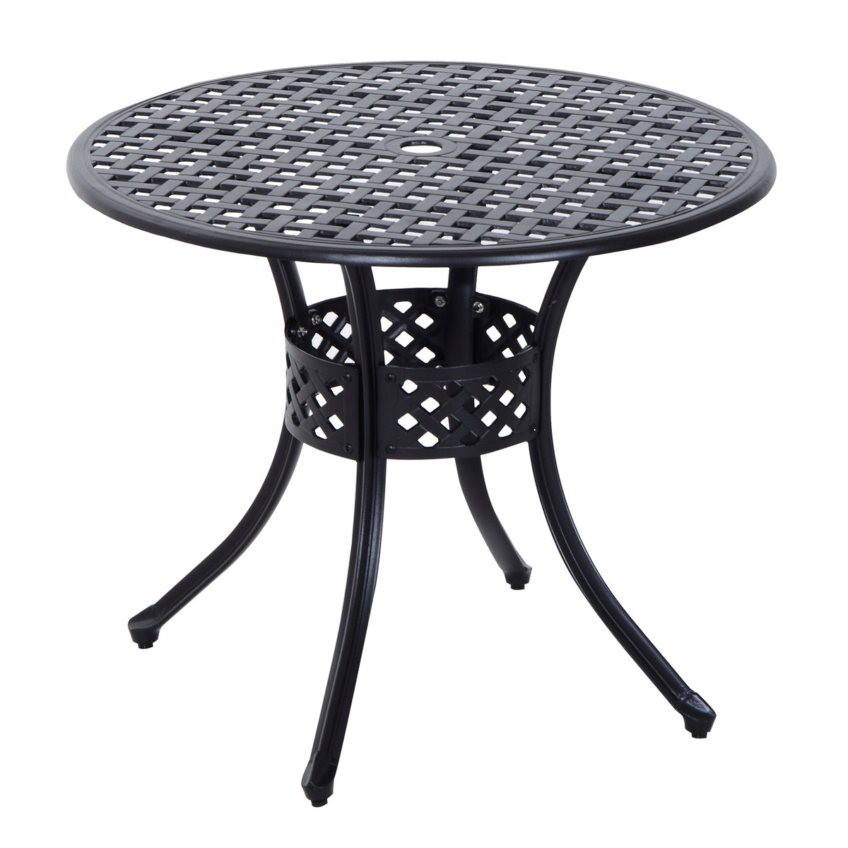 33-Inch Roud Patio Dining Table with Umbrella Hole, Cast Aluminum Garden Table, All Weather Patio Bisto Table, for Lawn, Garden, Outside