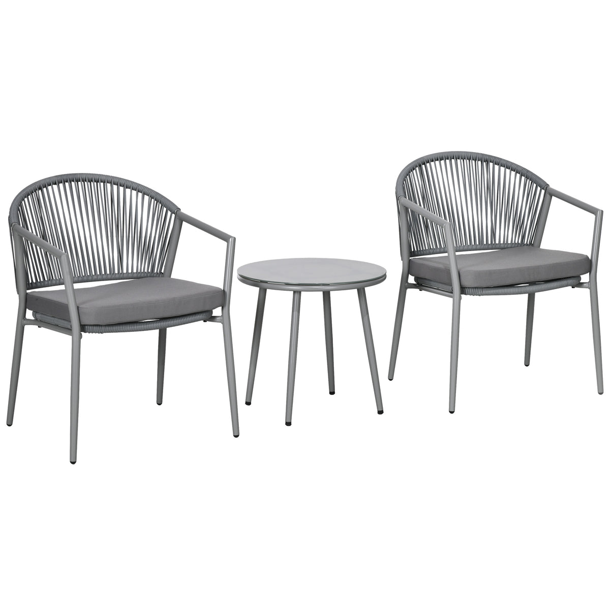 3-Piece Rattan Bistro Set, Garden Seating Group with 2 Armchairs and Coffee Table, Balcony Furniture Set