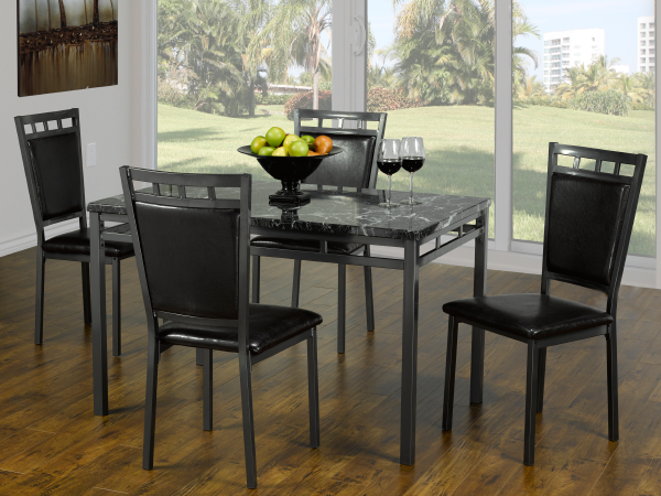 Gunmetal 5-Piece Dinette Set with Black PU Seats