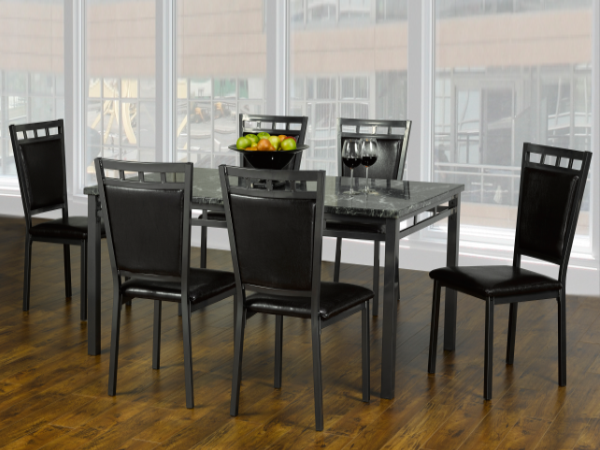 Gunmetal 7-Piece Dining Set with Black PU Seats