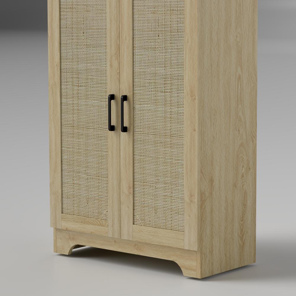 Tall Kitchen Pantry with 4 Rattan Doors and Adjustable Shelves – 24"W x 67"H