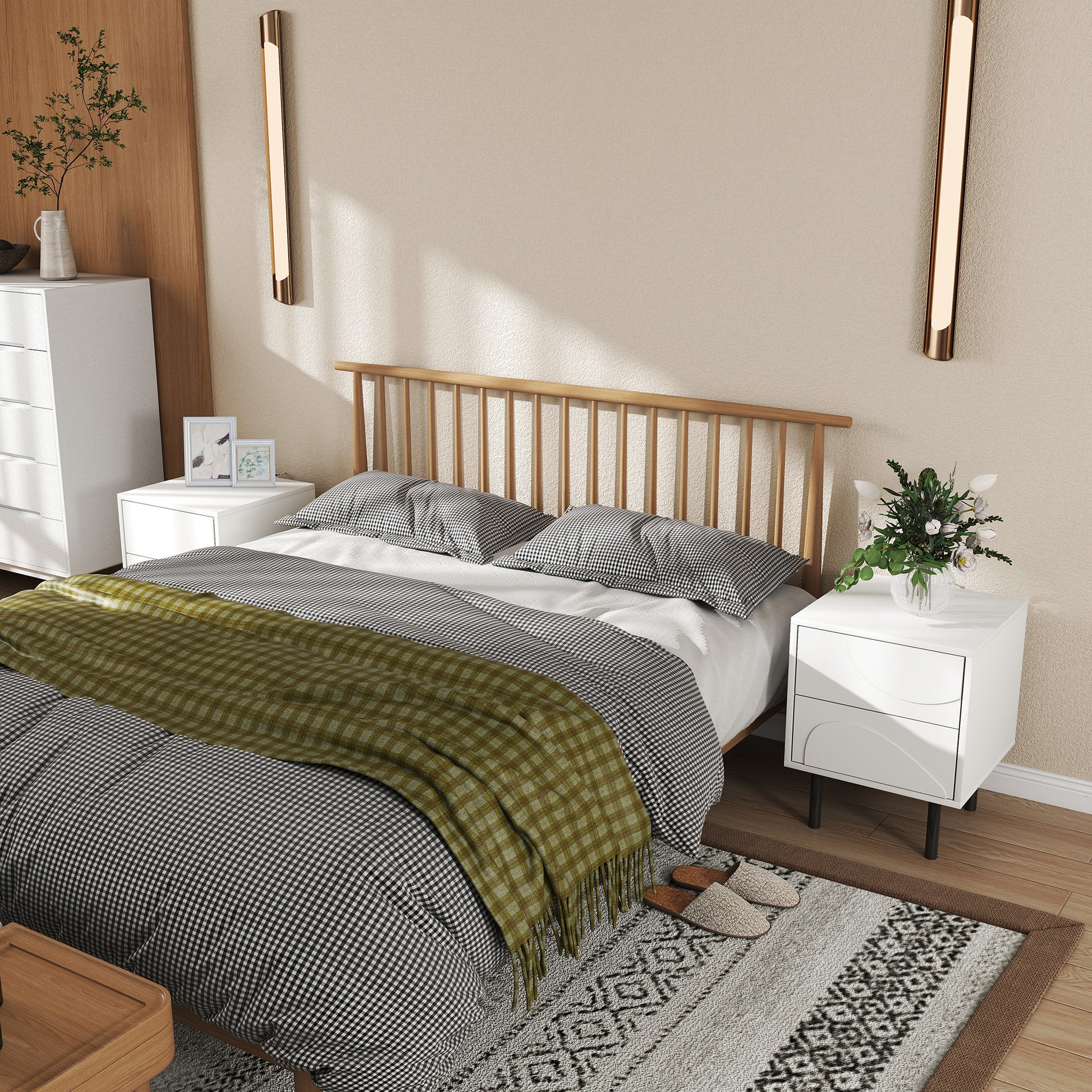 HOMCOM Modern White Nightstand Set of 2 with Push-Open Drawers, Steel Legs