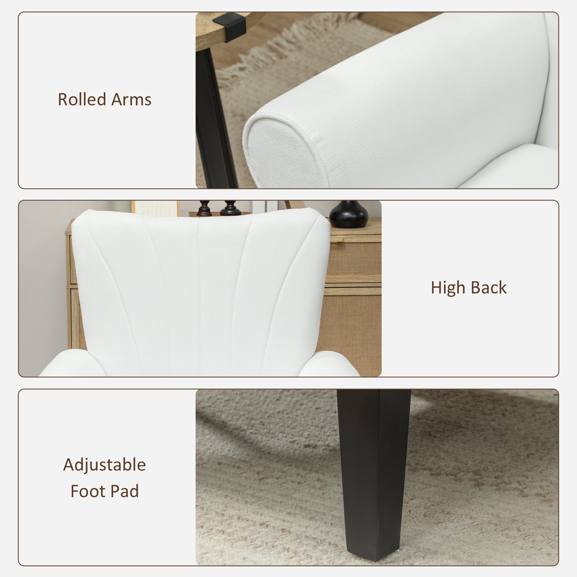 HOMCOM Modern Fabric Accent Armchair, Cream White with Sturdy Wood Legs