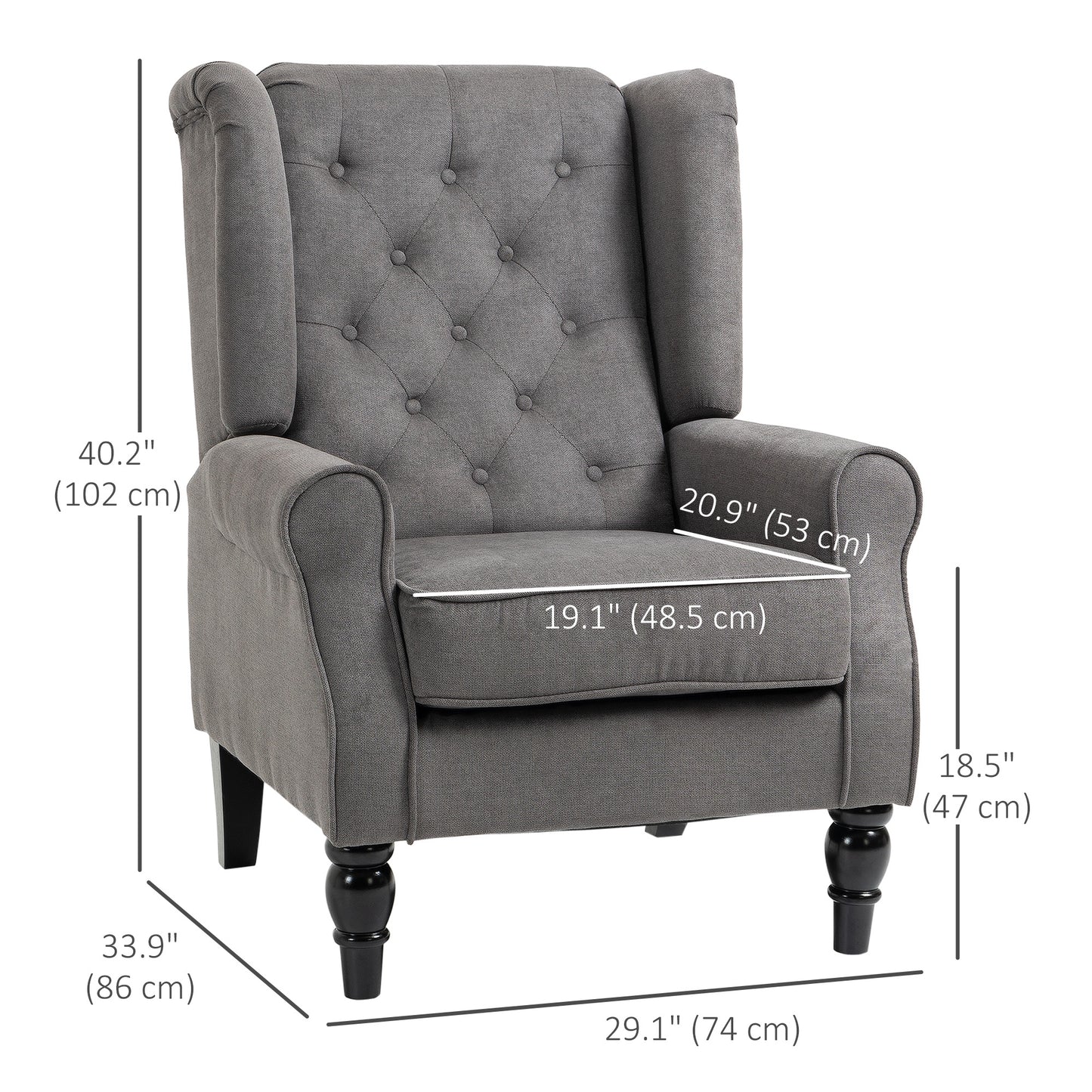 Elegant HOMCOM Fabric Accent Chair with Tufted Back, Wood Legs, Charcoal Grey