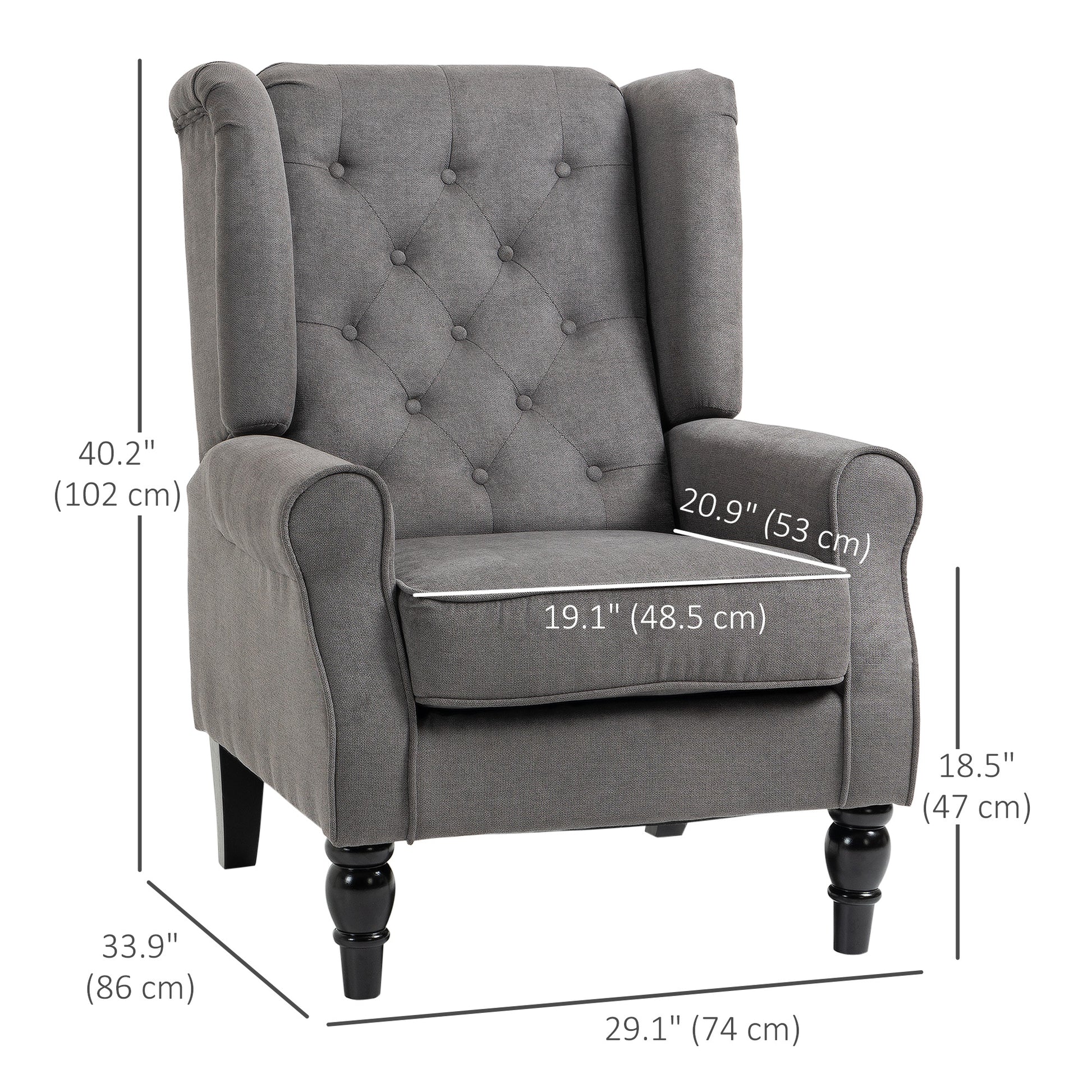 Elegant HOMCOM Fabric Accent Chair with Tufted Back, Wood Legs, Charcoal Grey