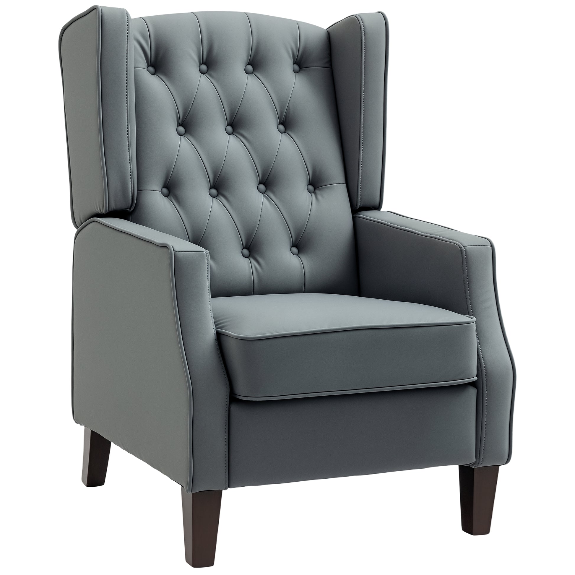 HOMCOM Modern Grey Faux Leather Armchair with Thick Padded Wingback Design