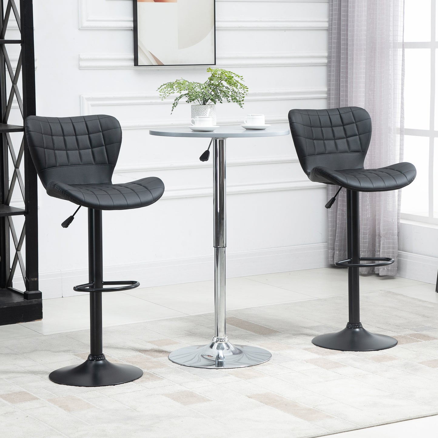 HOMCOM Adjustable Swivel PU Leather Bar Stools Set of 2 with Backrest & Footrest, Black