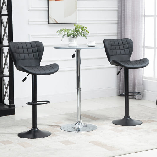 HOMCOM Adjustable Swivel PU Leather Bar Stools Set of 2 with Backrest & Footrest, Black