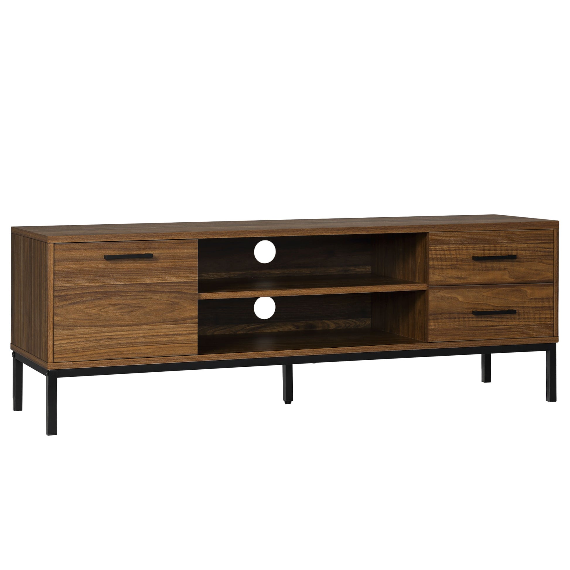 Modern Dark Walnut TV Stand for 50-inch TVs, Entertainment Center with Storage