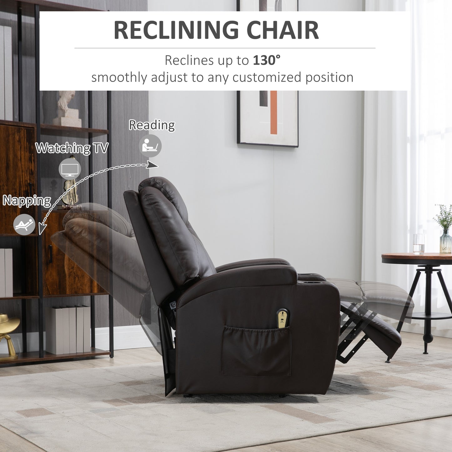 HOMCOM Power Lift Recliner Chair: Elderly Brown PU Leather, Footrest, Remote Control