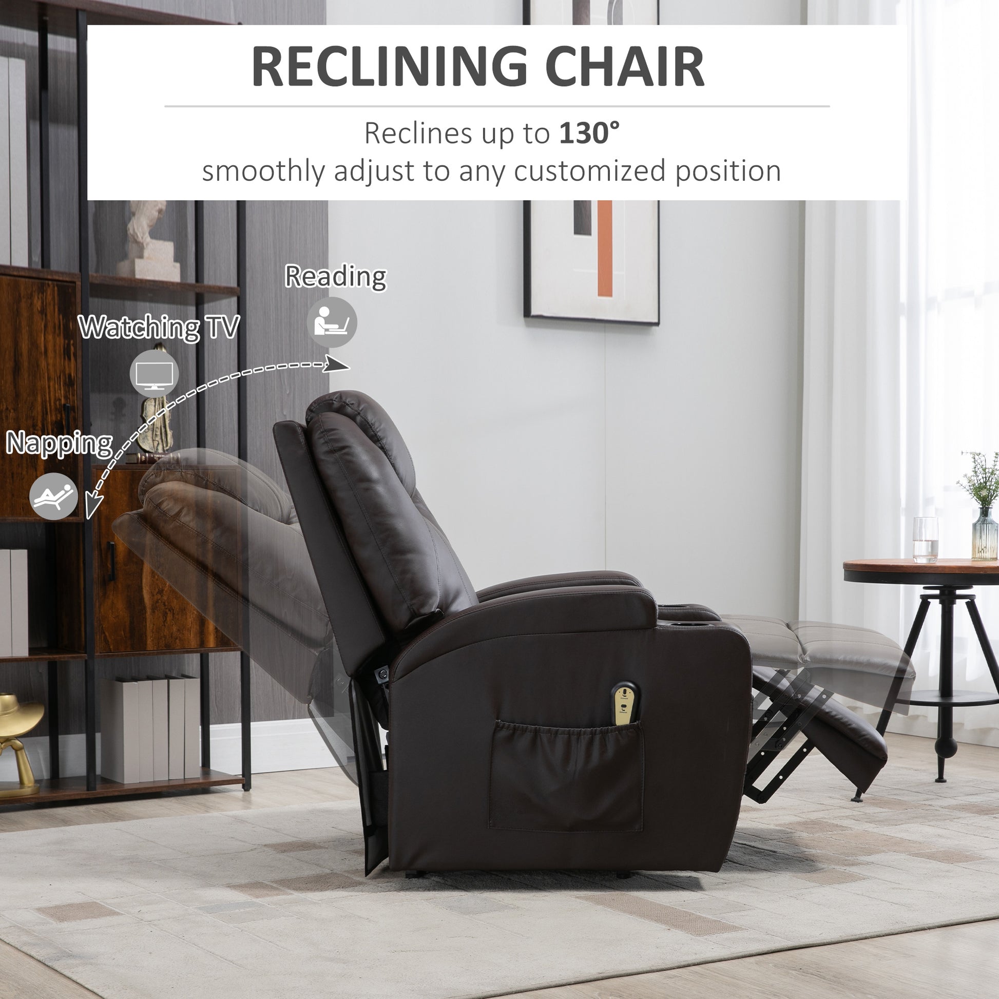 HOMCOM Power Lift Recliner Chair: Elderly Brown PU Leather, Footrest, Remote Control
