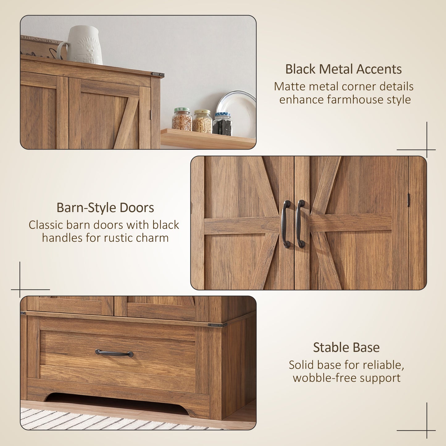 HOMCOM 72" Farmhouse Pantry Cabinet with Adjustable Shelves, Brown
