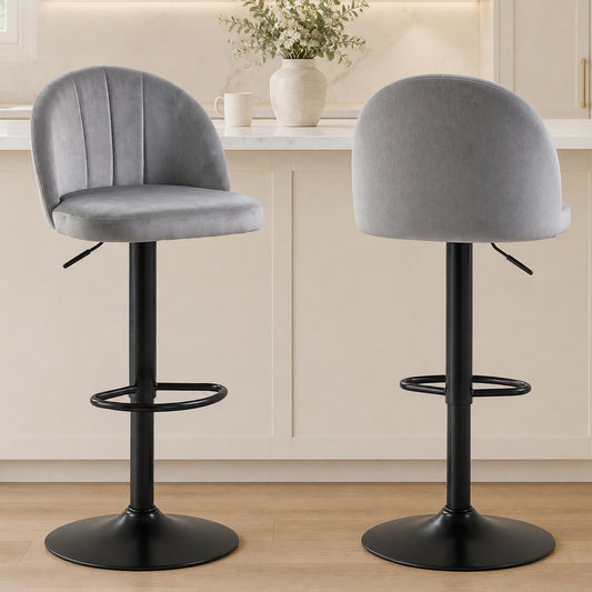 Velvet Swivel Counter Height Bar Stools with Footrest, Set of 2