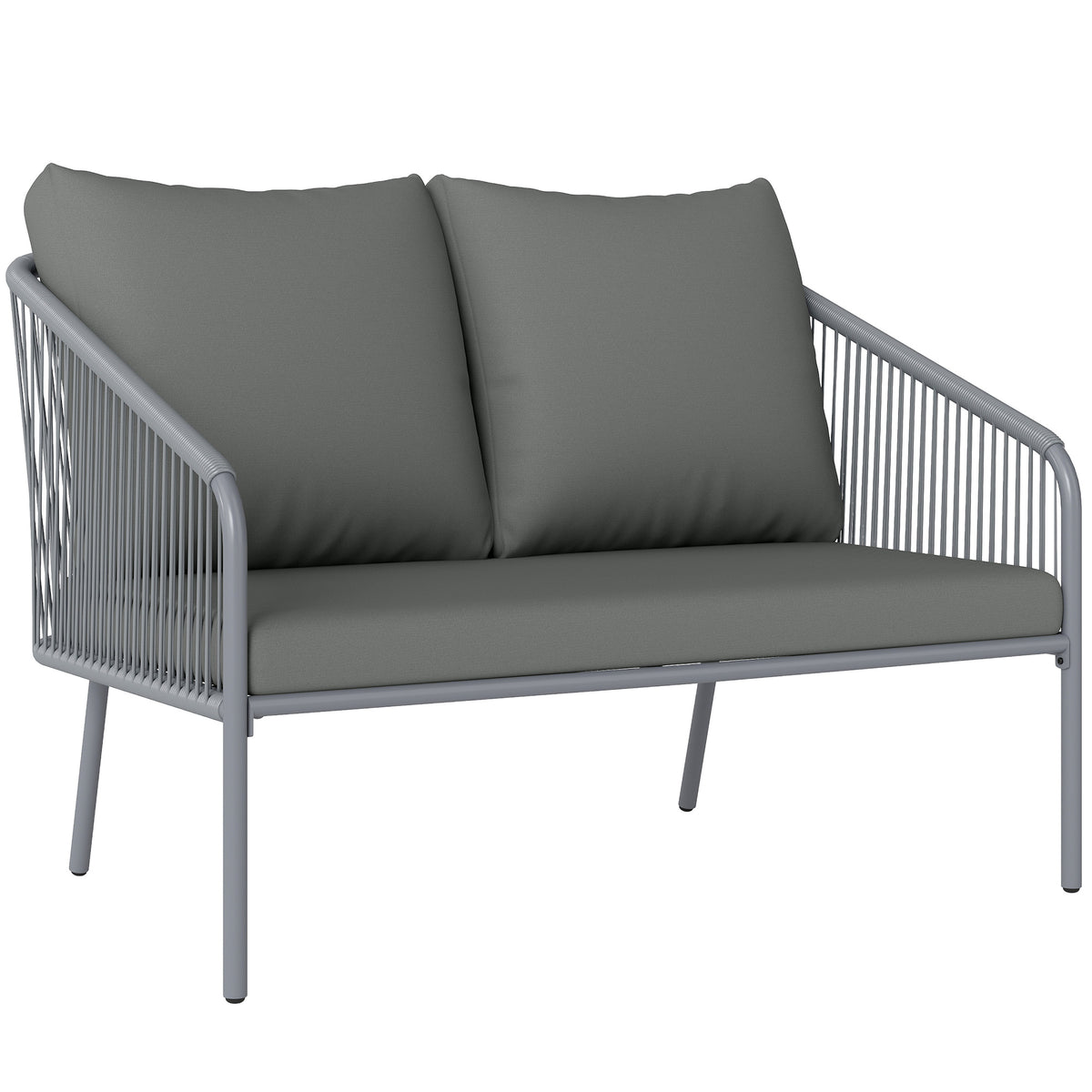 Garden Sofa with Cushions, 2-Seater Outdoor Balcony Rattan Sofa, 112 x 72 x 76 cm