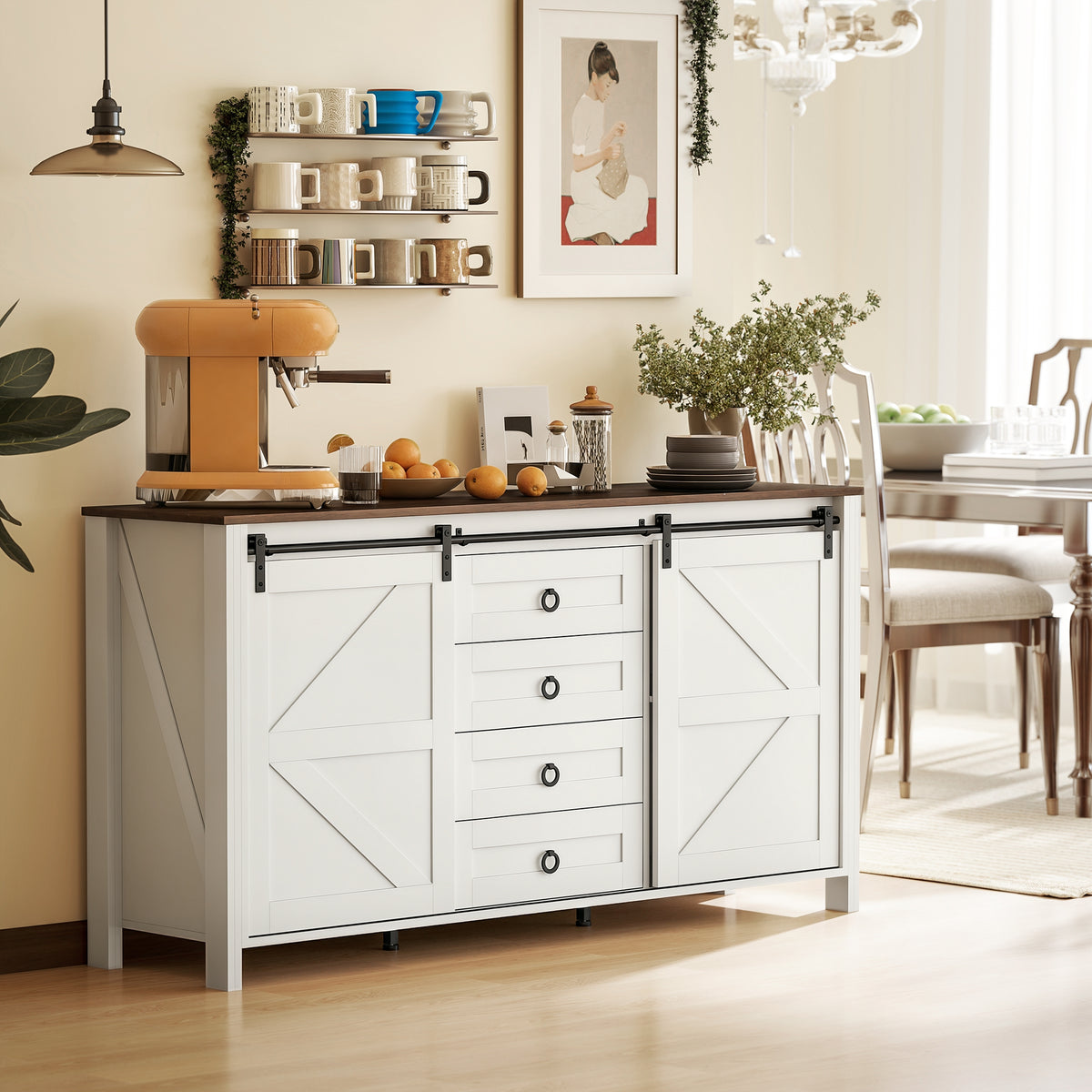 Farmhouse Sideboard with Sliding Barn Doors – 60"W x 31"H