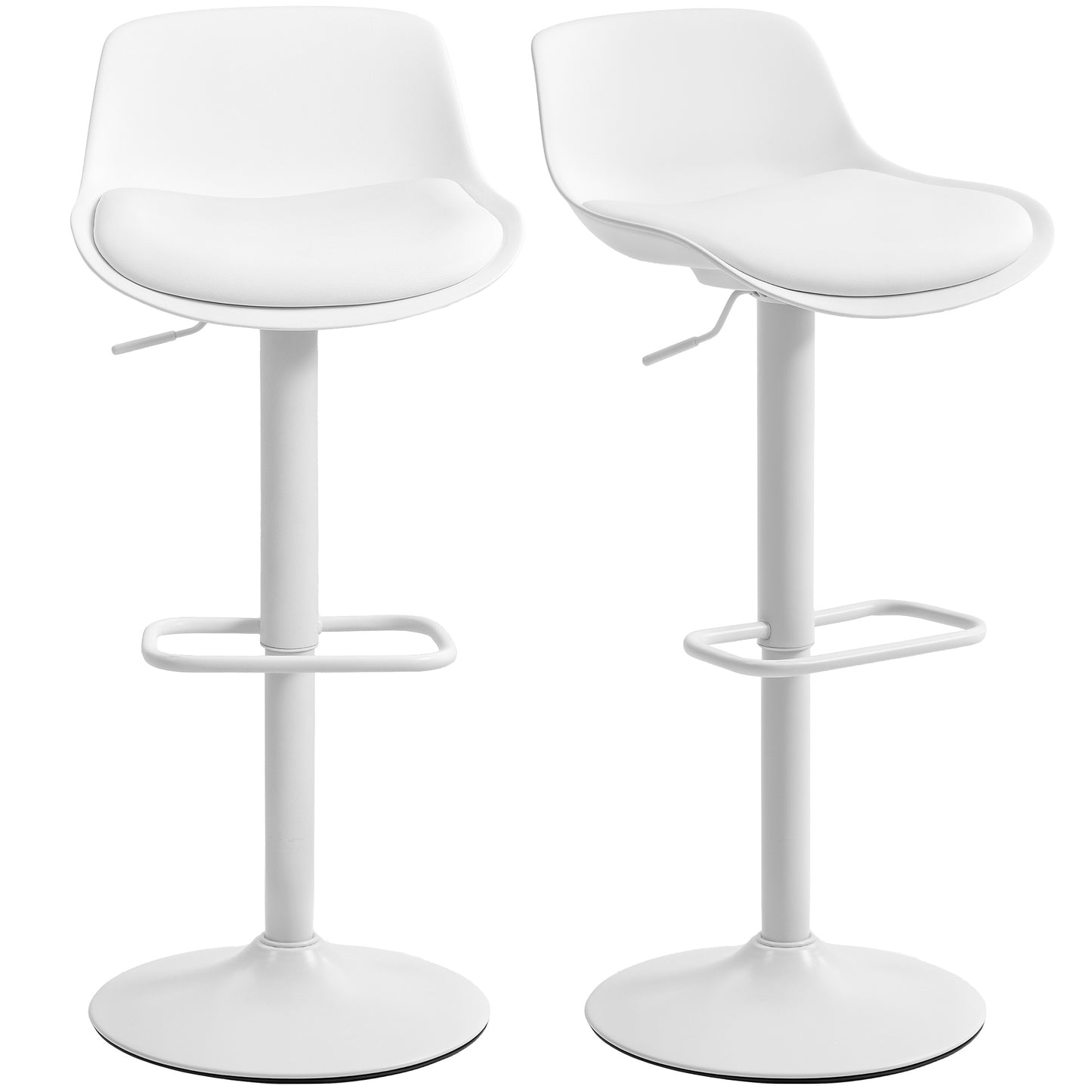 Set of 2 Streamlined Counter Height Bar Stools, Adjustable Swivel PU Leather Seat