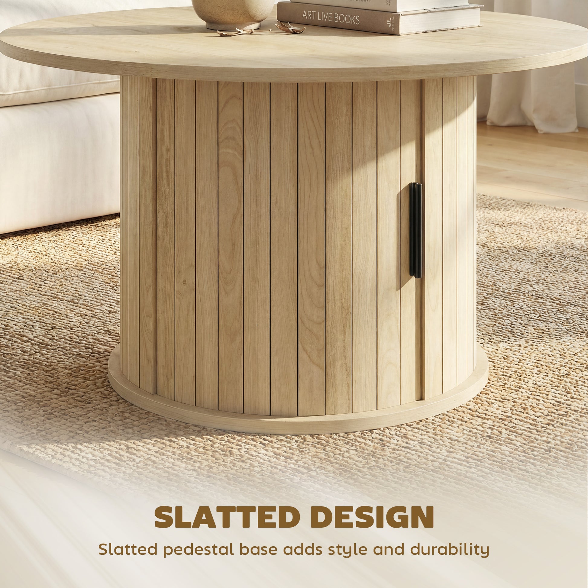 HOMCOM Round Coffee Table 31.5" Natural Wood