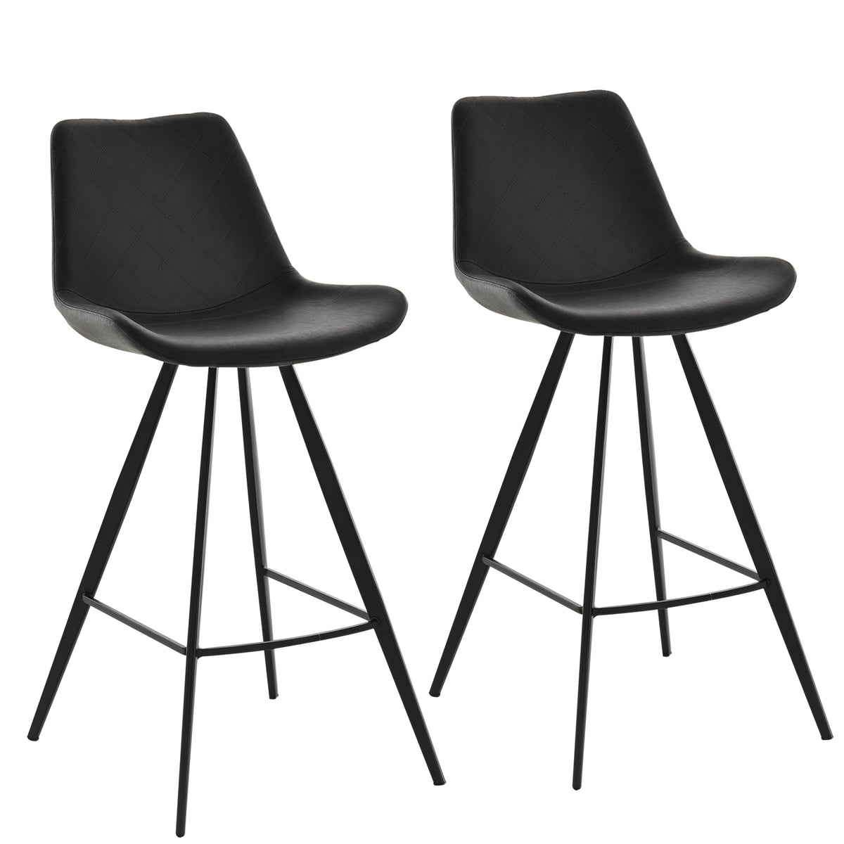 Argyle Microfiber Bar Stools with Metal Legs, Set of 2, Black