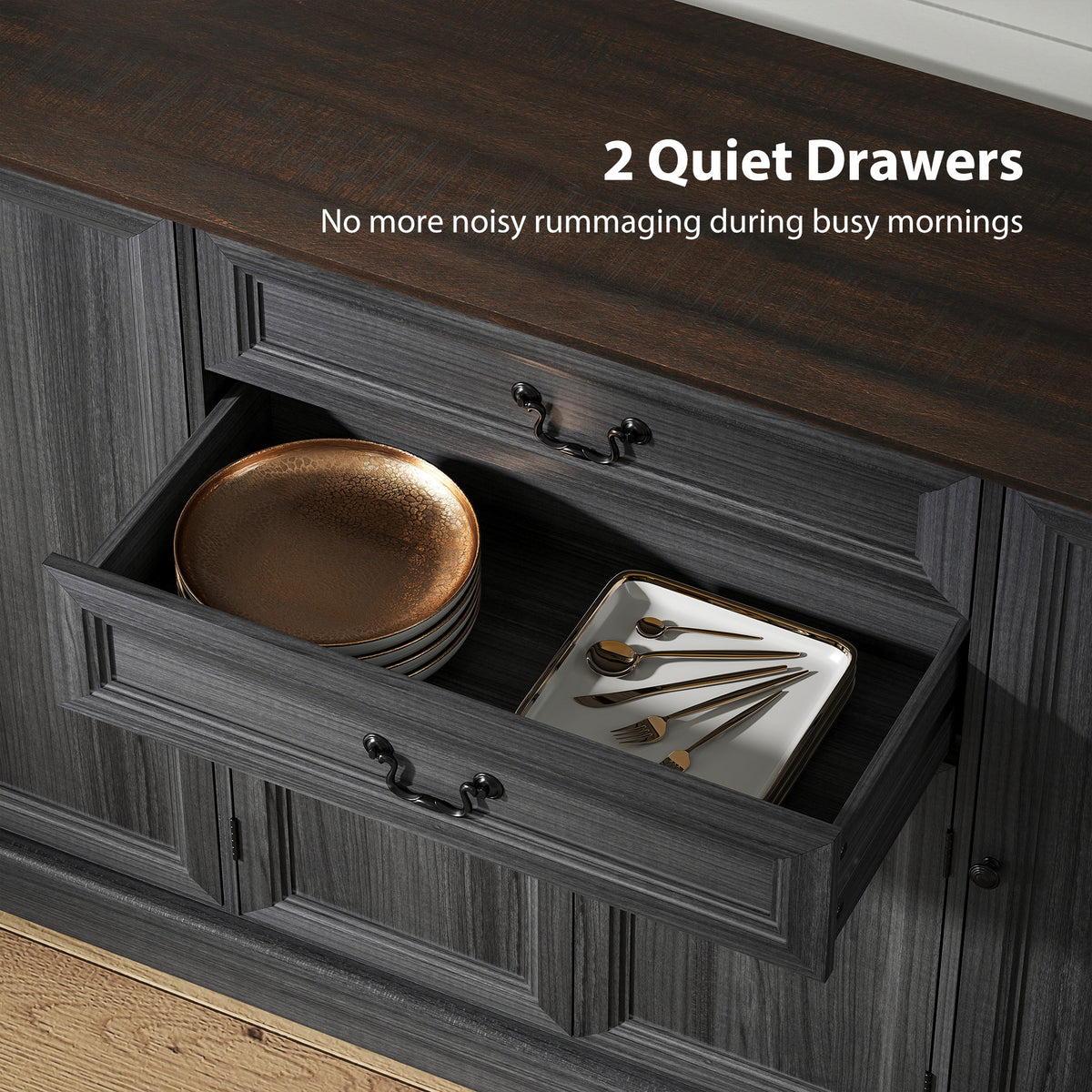 Farmhouse Sideboard with Charging Station and Thickened Top – 58"W x 34"H
