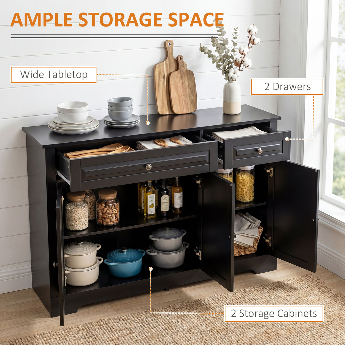 Buffet Cabinet with 2 Drawers and Adjustable Shelves – 45"W x 32"H
